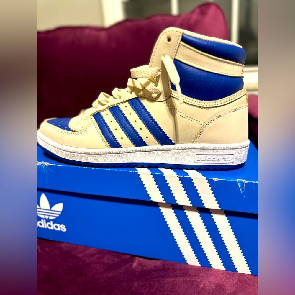 Cream and Blue Top Tens!! Worn once! Excellent condition.